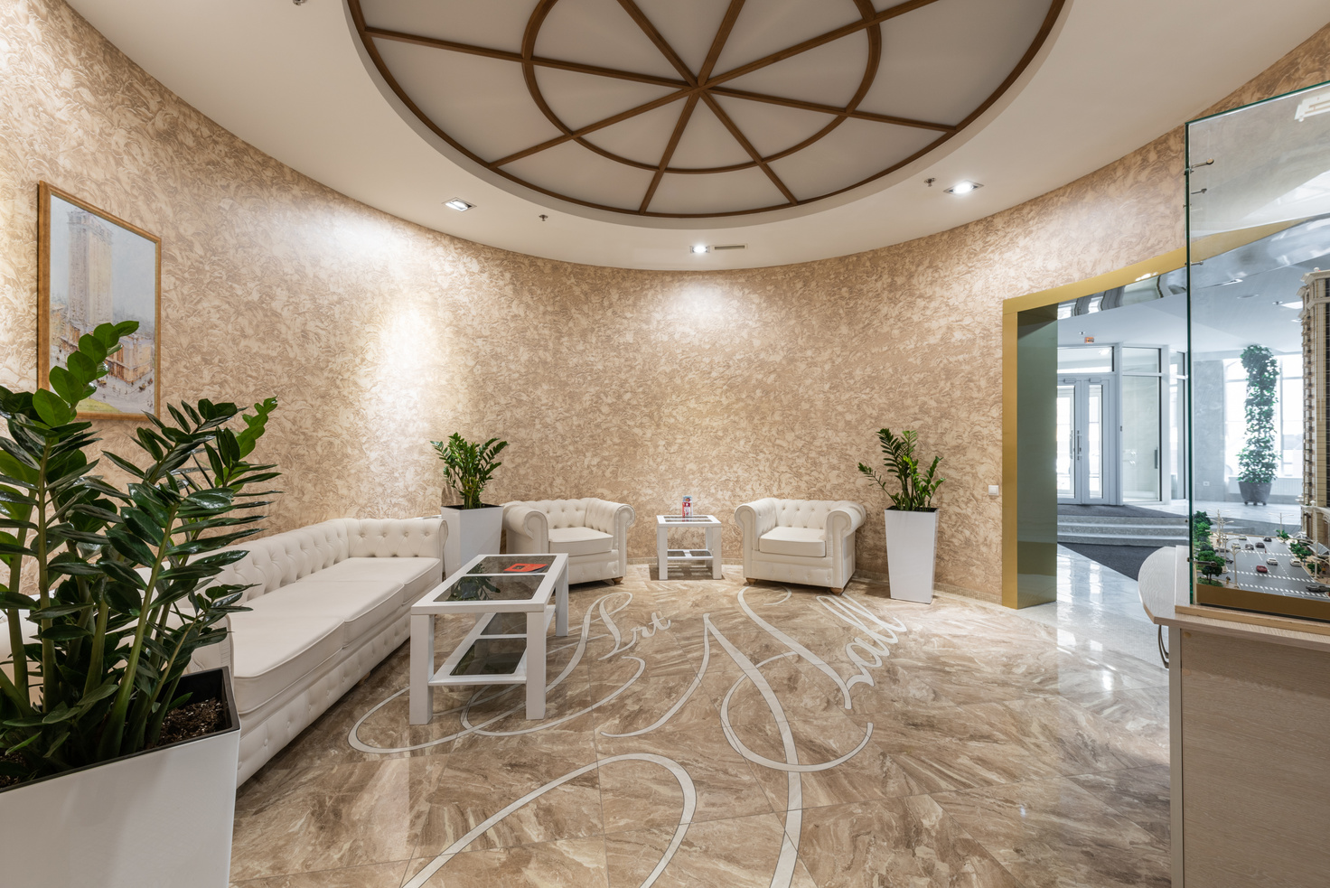 Stylish spacious lobby in modern hotel